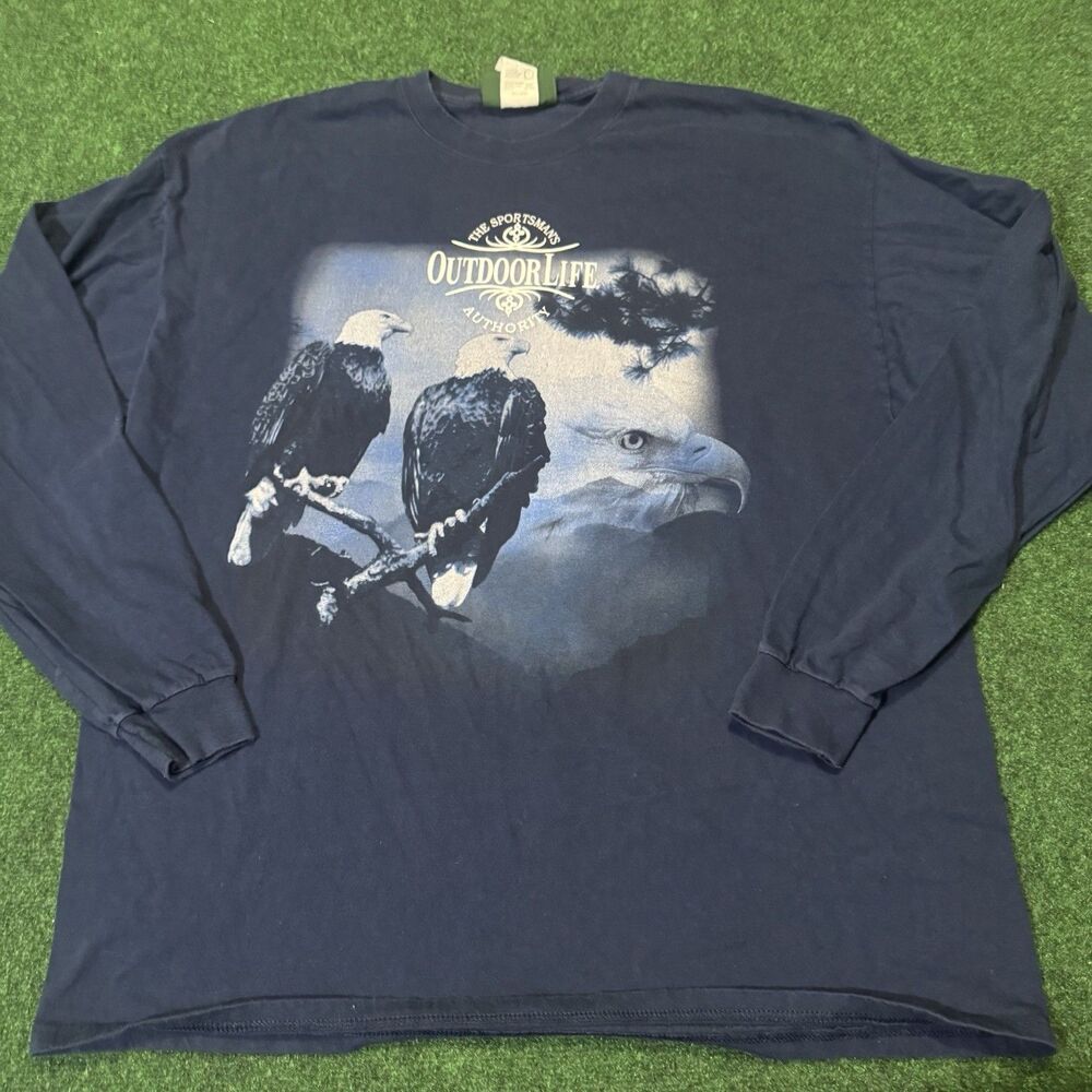 VTG Outdoor Life Eagle Graphic Long Sleeve Tee Mens XL Navy 90s USA Wildlife